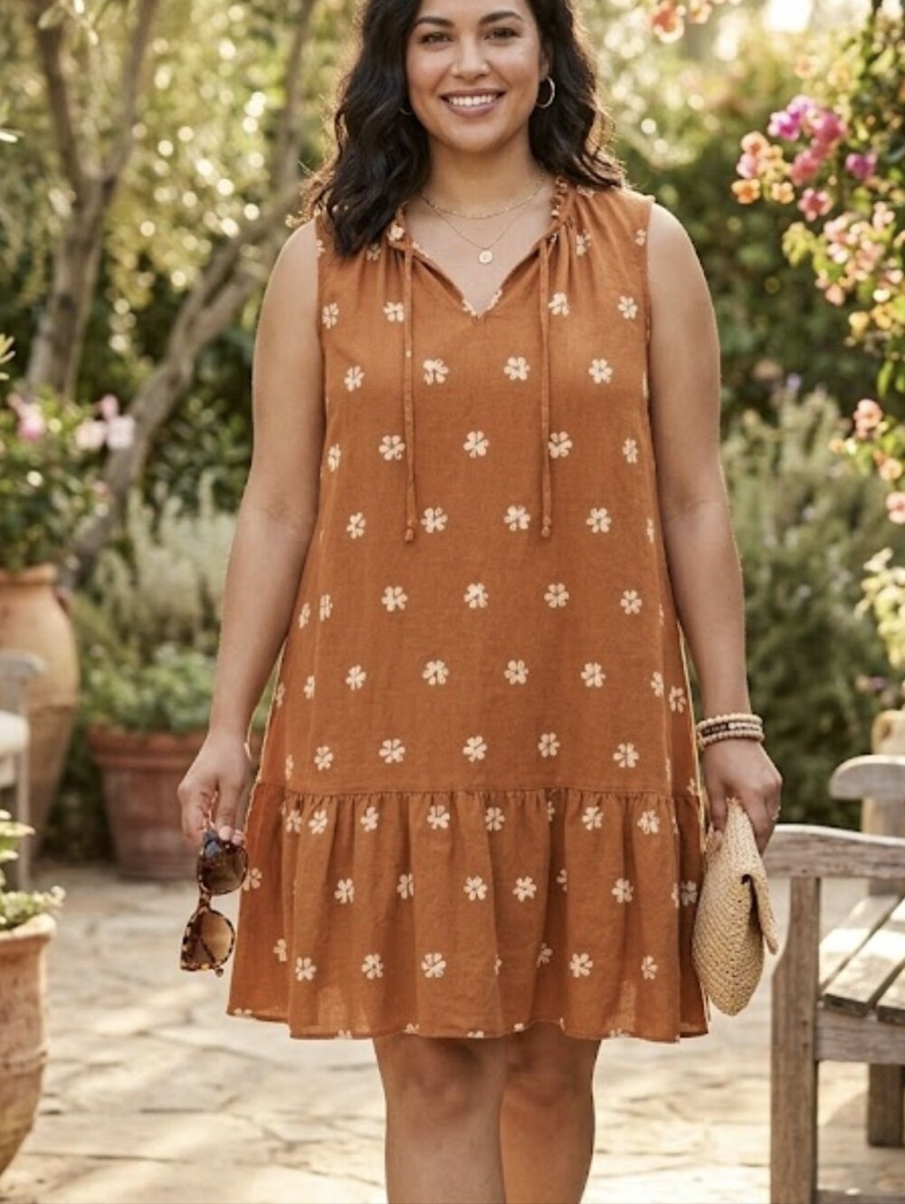 Sleeveless Rust Floral Midi Dress - Brand Not Shown Size PL SKU (0088)